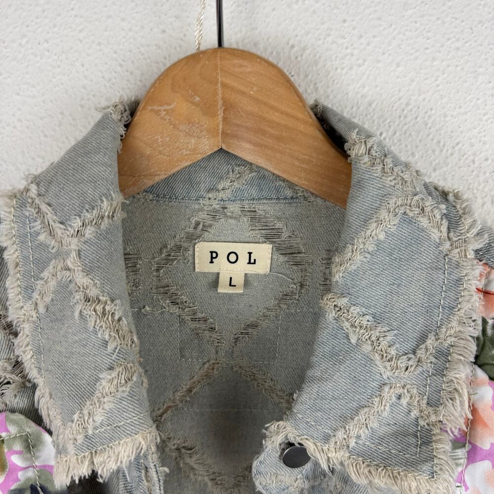 POL Frayed Patchwork Denim Shacket - Picture 3 of 7